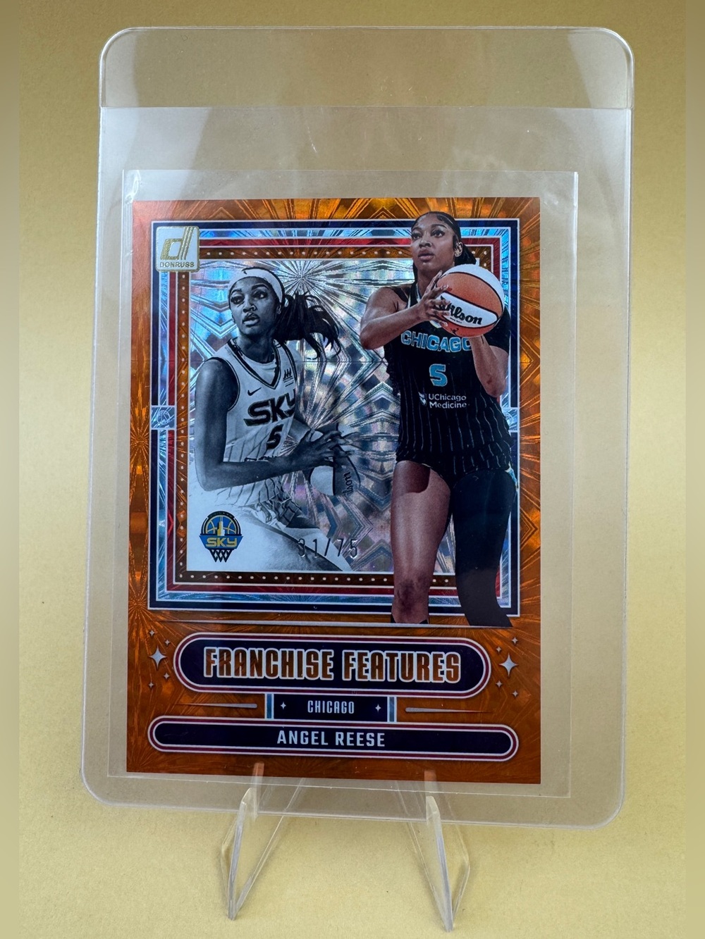 Angel Reese 2025 Donruss WNBA Franchise Features Orange Laser RC 31/75